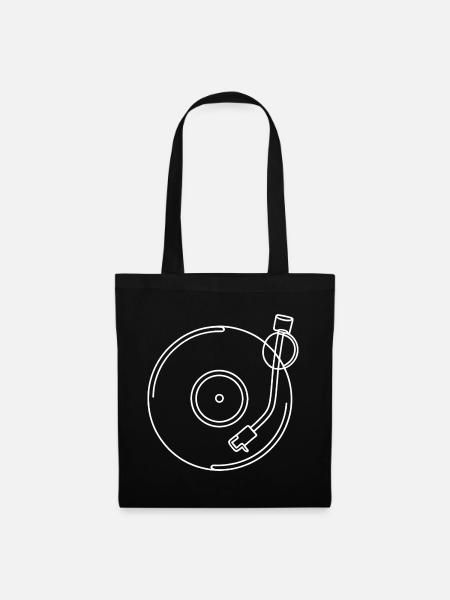 Schallplatten-Linienkunst - Stoffbeutel - Schwarz