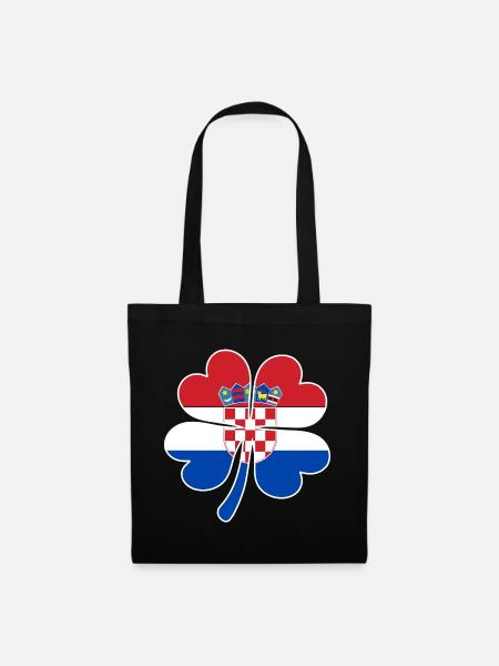 Kroatien Flagge Vierblättriges Kleeblatt - Stoffbeutel - Schwarz