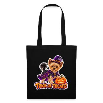 Halloween-Hund mit Kürbis - Stoffbeutel - Schwarz - Vorne
