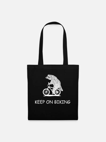 Waschbär Fahrrad Mountainbike keep on biking - Stoffbeutel - Schwarz
