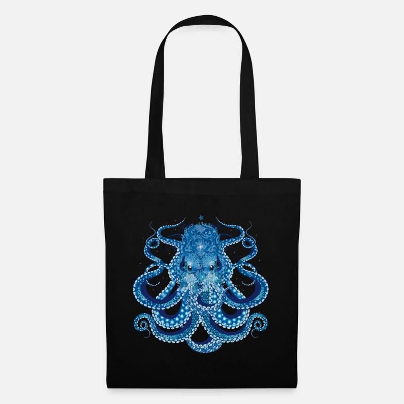 Octopus mit Korallen,Muscheln und Seeanemonen - Stoffbeutel - Schwarz