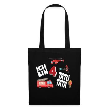 Feuerwehr Tatü Tata Ich bin 4 2 weiß - Stoffbeutel - Schwarz - Vorne