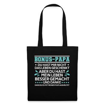 Bonus Papa Stiefvater Geschenk Pflegevater - Stoffbeutel - Schwarz - Vorne