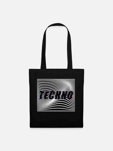 Techno Wellen Trippy Psychedelisch - Stoffbeutel - Schwarz