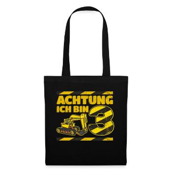 3. Geburtstag Achtung Ich Bin 3 Baustelle - Stoffbeutel - Schwarz - Vorne