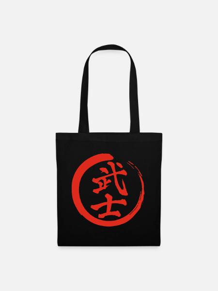 Rotes japanisches Kanji für das Wort Krieger - Stoffbeutel - Schwarz