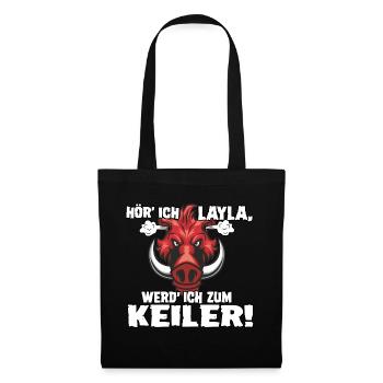 Hör ich Layla - Stoffbeutel - Schwarz - Vorne