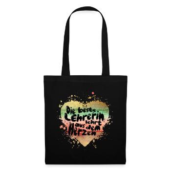 Lehrerin vom Herzen – Herzfarben Design - Stoffbeutel - Schwarz - Vorne