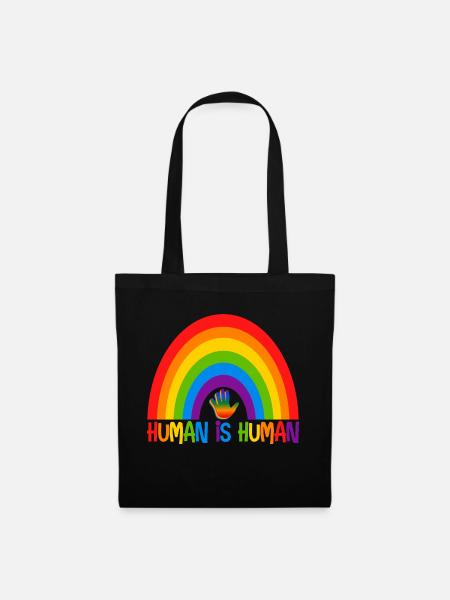 LGBTQ Human Is Human Design Regenbogenfarben - Stoffbeutel - Schwarz