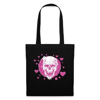 Herzlicher Totenkopf - Herzen - Stoffbeutel - Schwarz - Vorne