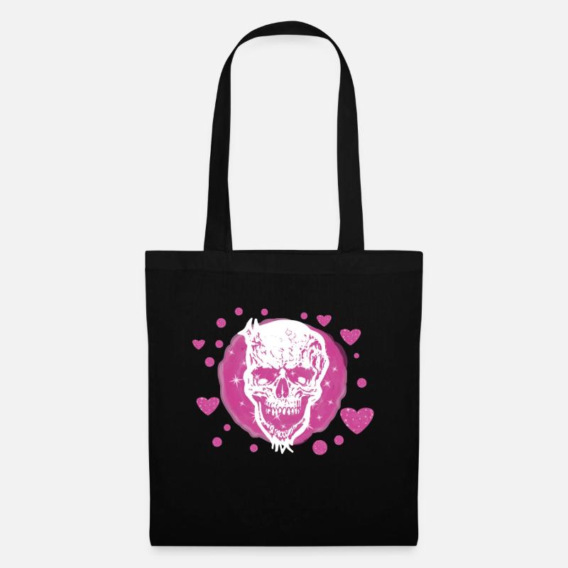 Herzlicher Totenkopf - Herzen - Stoffbeutel - Schwarz
