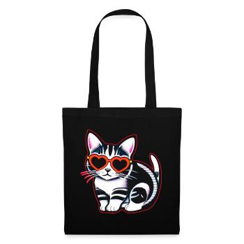 Cute cool cat with heart sunglasses - Tote Bag - black - Front