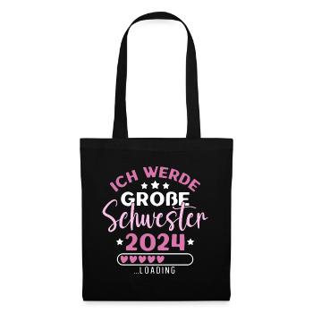 Große Schwester 2024 Mädchen Geschwister Geburt - Stoffbeutel - Schwarz - Vorne
