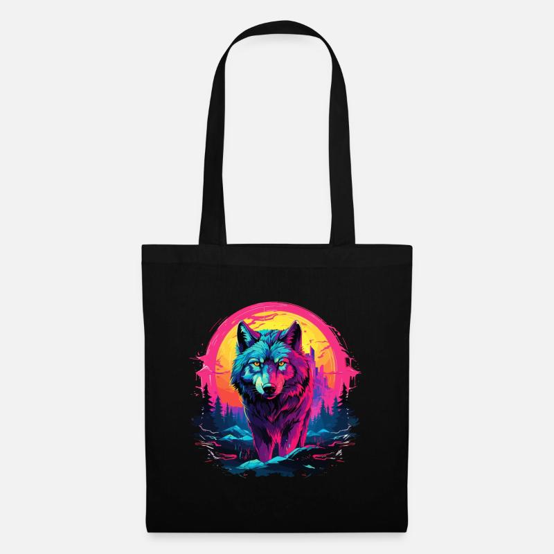 Wolf Wolf Head Wolves Wolf Pack Nature Neon Colorful - Tote Bag - black