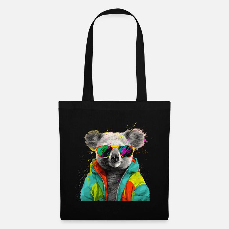 Koala mit Sonnenbrille Bunt Coole Koalabär - Stoffbeutel - Schwarz