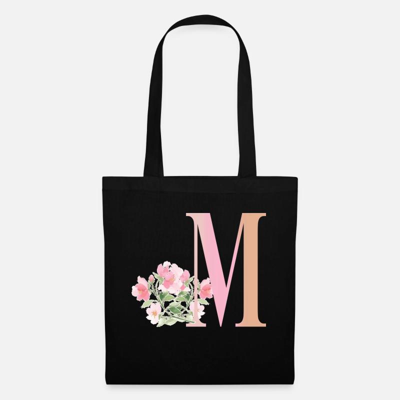 Buchstabe M mit Blumen - Stoffbeutel - Schwarz