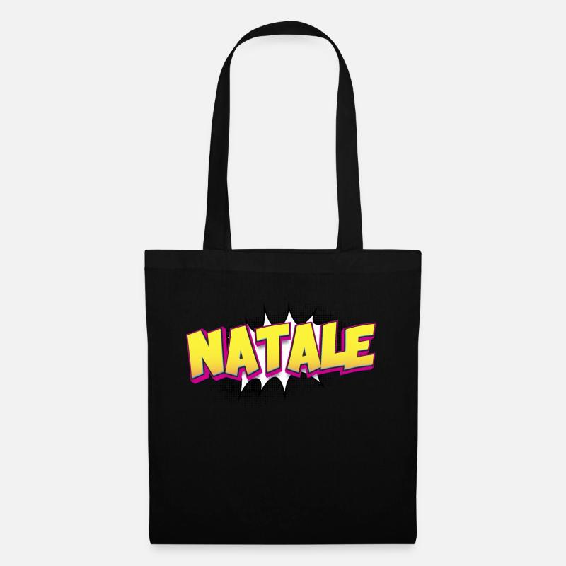 Natale benutzerdefinierter Name Comic-Buch-Stil Pop-Art, - Stoffbeutel - Schwarz