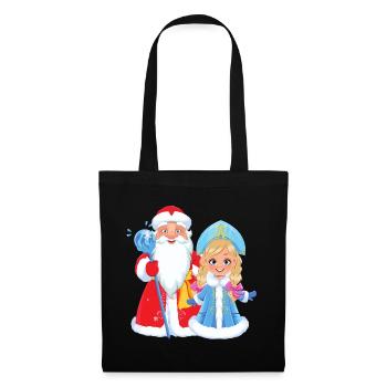 Ded Moroz Snegurotschka russischer Weihnachtsmann - Stoffbeutel - Schwarz - Vorne