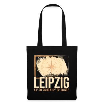 Leipzig Koordinaten - Stoffbeutel - Schwarz - Vorne
