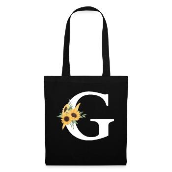 Lettre g floral tournesol - Sac en tissu - noir - Devant