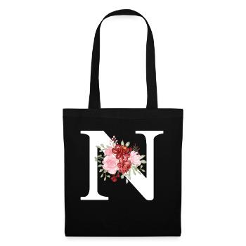 Red Floral Letter N - Tote Bag - black - Front