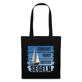 Leidenschaft - Freiheit - Abenteuer - Segeln - Stoffbeutel - Schwarz - Vorne