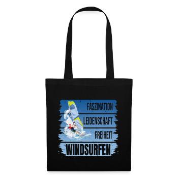 Faszination - Leidenschaft - Freiheit - Windsurfen - Stoffbeutel - Schwarz - Vorne