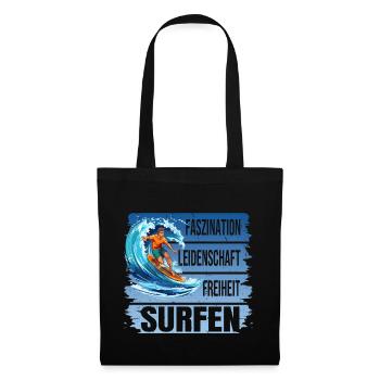 Faszination - Leidenschaft - Freiheit - Surfen - Stoffbeutel - Schwarz - Vorne