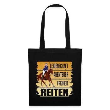 Leidenschaft - Abenteuer - Freiheit - Reiten - Stoffbeutel - Schwarz - Vorne