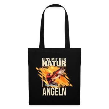 Eins mit der Natur - Angeln - Stoffbeutel - Schwarz - Vorne