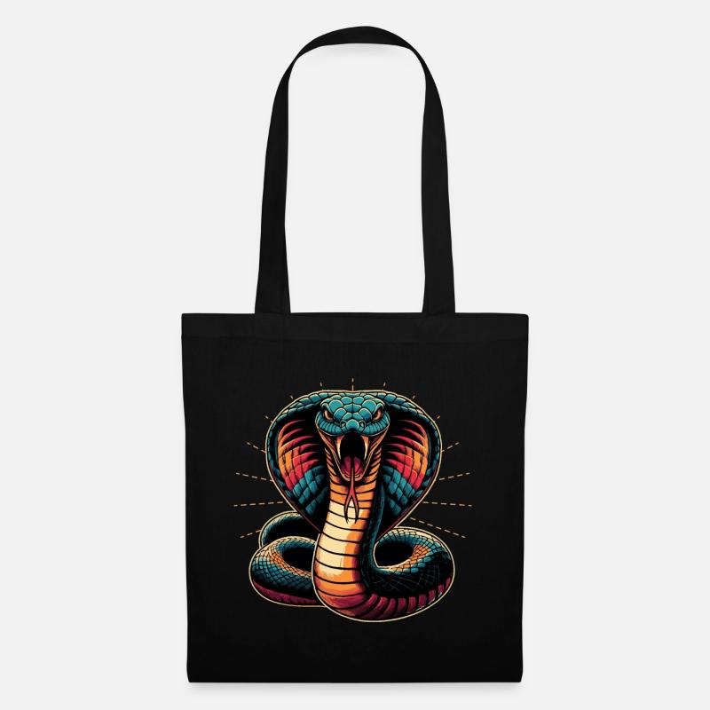 dynamisches und farbenfrohes Cobra-Schlangen Motiv - Stoffbeutel - Schwarz