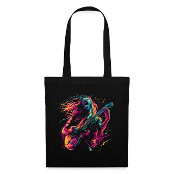 Gitarrist E-Gitarre Rock Punk Metal Splash Neon - Stoffbeutel - Schwarz - Vorne