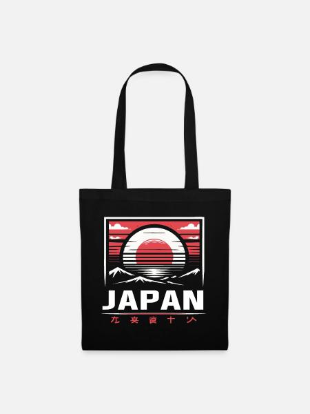 Japan Design mit Sonnenaufgang - Stoffbeutel - Schwarz