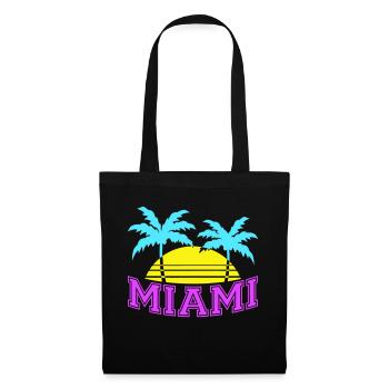 Miami USA Palmen Strand Sonne Amerika Florida Logo - Stoffbeutel - Schwarz - Vorne