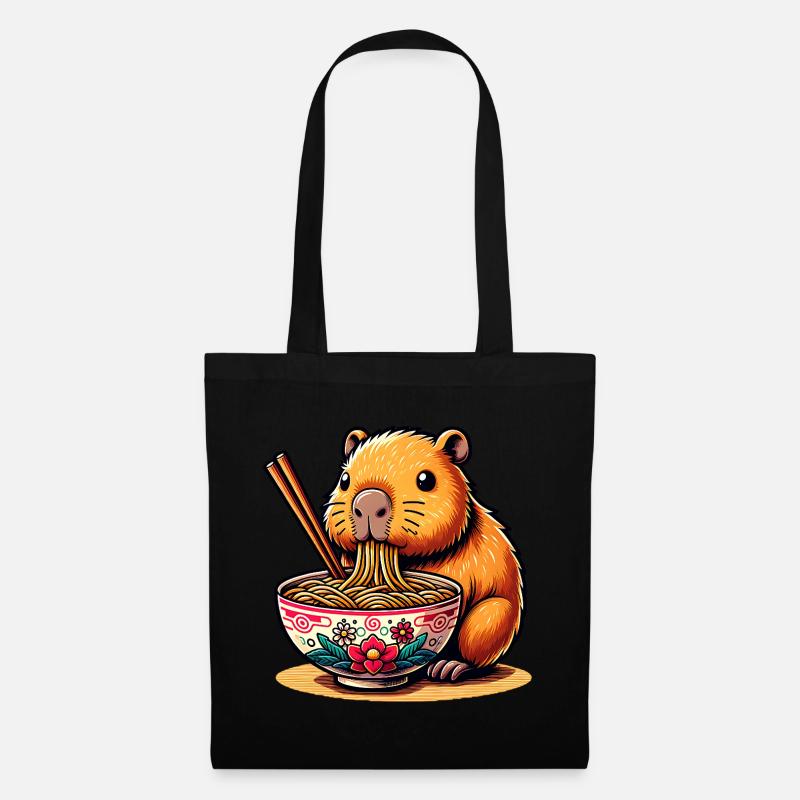 Süßes Kawaii Capybara Ramen Anime - Stoffbeutel - Schwarz