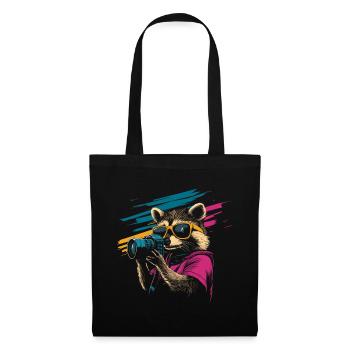 Raccoon with sunglasses and camera - Tote Bag - black - Front