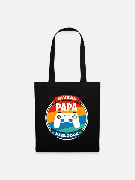 Papa-Level Entsperrtes Abzeichen - Stoffbeutel - Schwarz