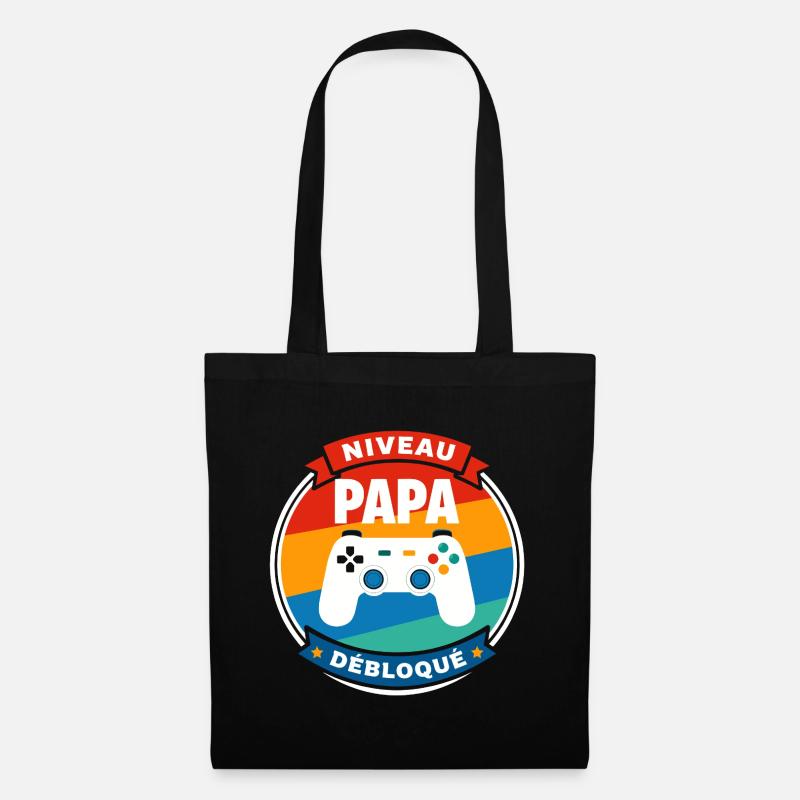 Papa-Level Entsperrtes Abzeichen - Stoffbeutel - Schwarz