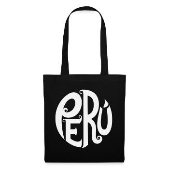 Pérou - Typographie ornée - Sac en tissu - noir - Devant
