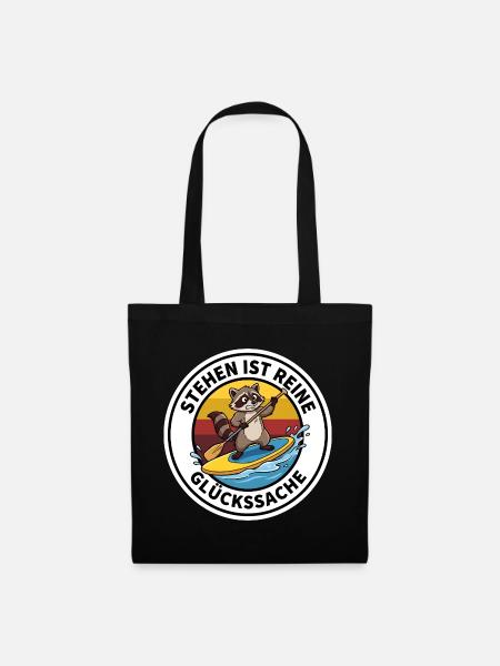 SUP Waschbär Stehen ist Reine Glückssache Geschenk - Stoffbeutel - Schwarz