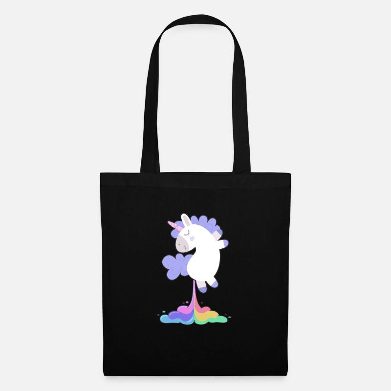 Lustiges Einhorn-Regenbogen-Furz-Shirt - Geschenk - Stoffbeutel - Schwarz