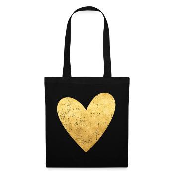 Herz gold Symbol Liebe Geschenkidee - Stoffbeutel - Schwarz - Vorne