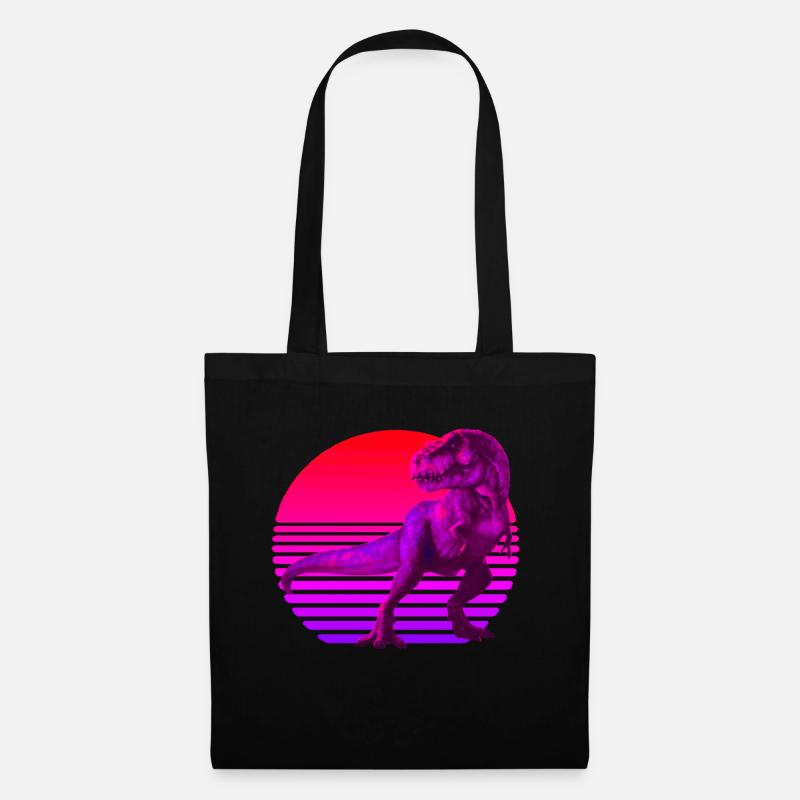 Retrowave Sonnenuntergang mit TRex - Stoffbeutel - Schwarz