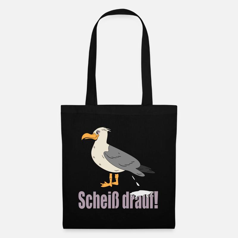 Möwe Lustig Spruch Scheiss Drauf als Norddeutscher - Stoffbeutel - Schwarz