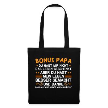 Bonus Papa Stiefvater Geschenk Pflegevater - Stoffbeutel - Schwarz - Vorne