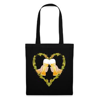 two filled beer glasses in the hop heart frame - Tote Bag - black - Front