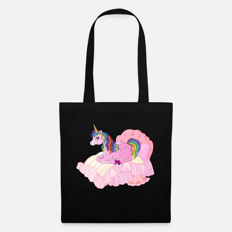 Einhorn im Bett - Stoffbeutel - Schwarz