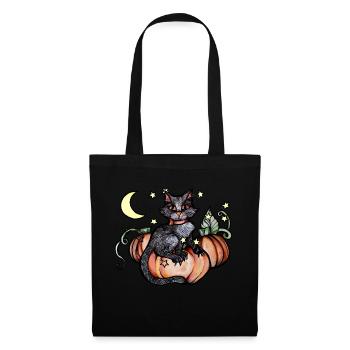 Herbstliche Schwarze Katze - Stoffbeutel - Schwarz - Vorne