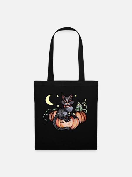 Herbstliche Schwarze Katze - Stoffbeutel - Schwarz