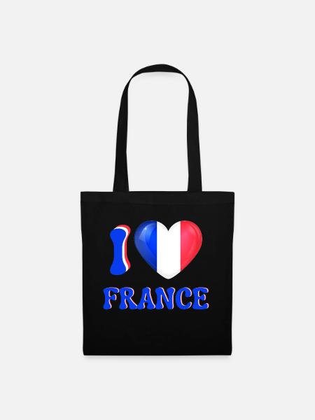 I love France Blue White Red Flag Heart - Tote Bag - black